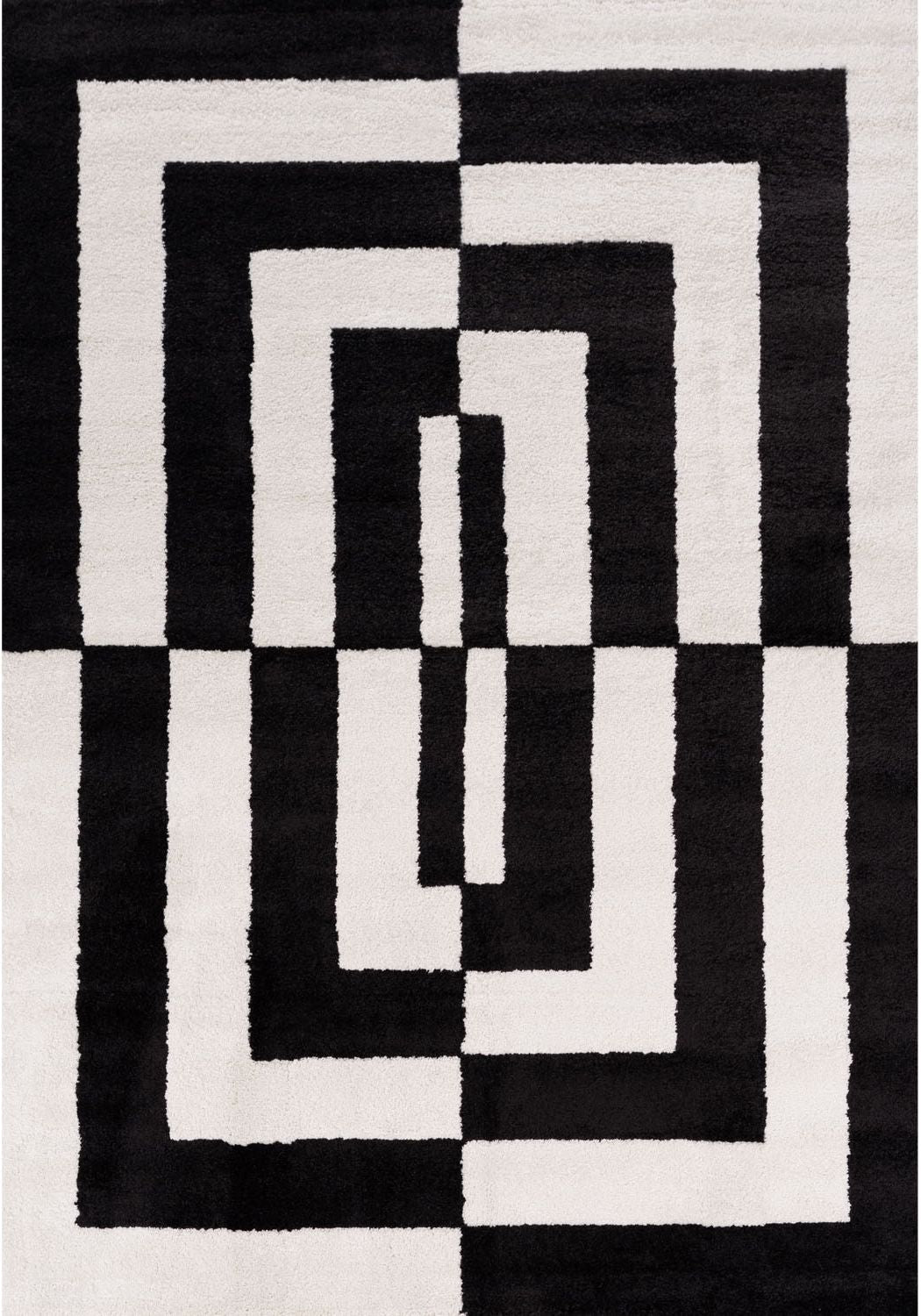Black and white geometric patterned rug