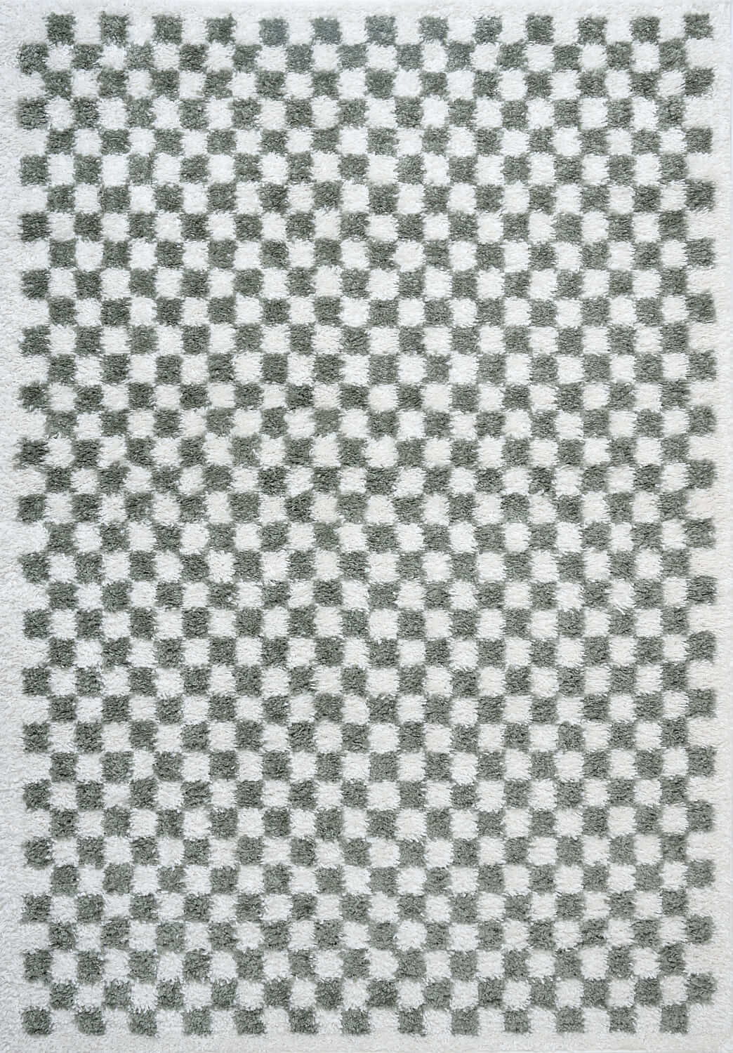 Checkered pattern rug in green and white