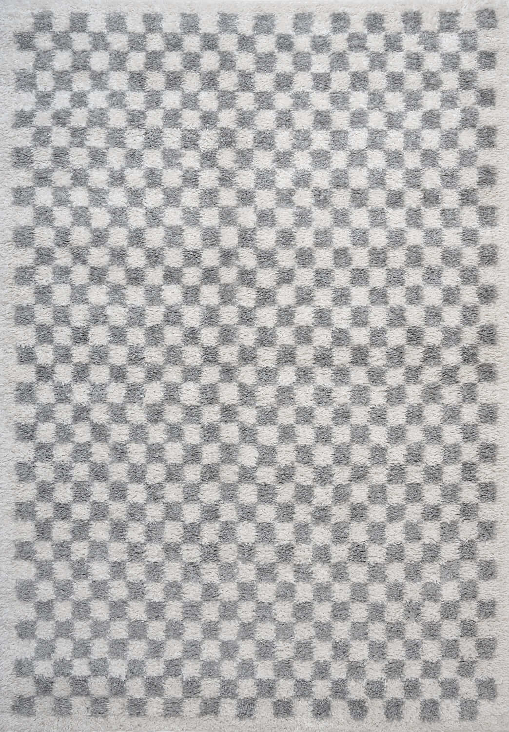 Gray and white checkered pattern rug