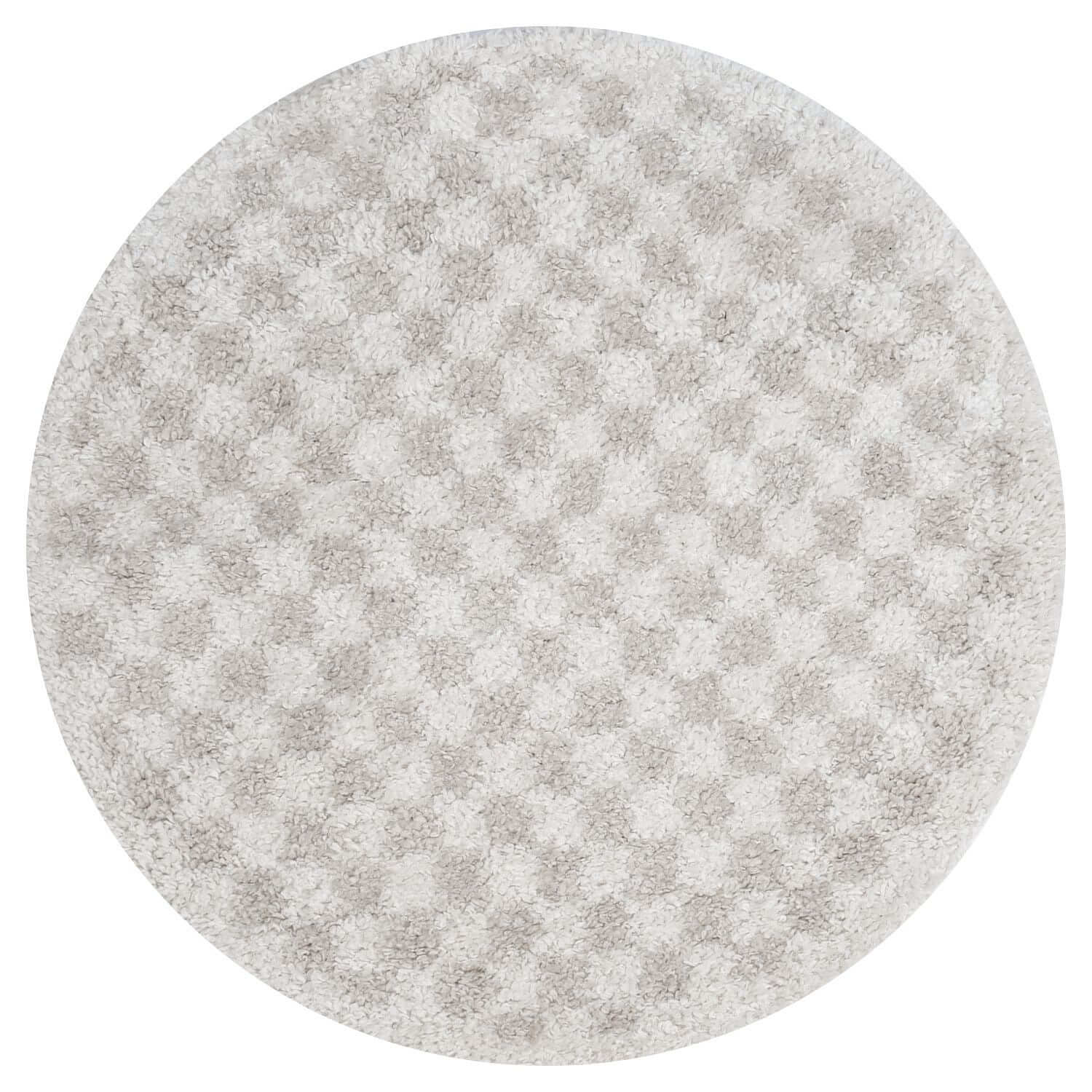 Round gray rug with a subtle pattern on a white background