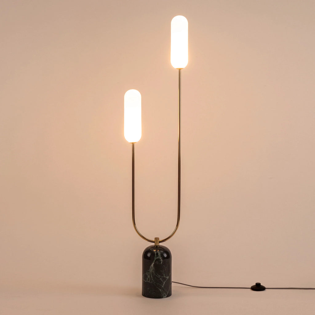 Olive Green Marble Curve Floor Lamp − Houseof houseof.com