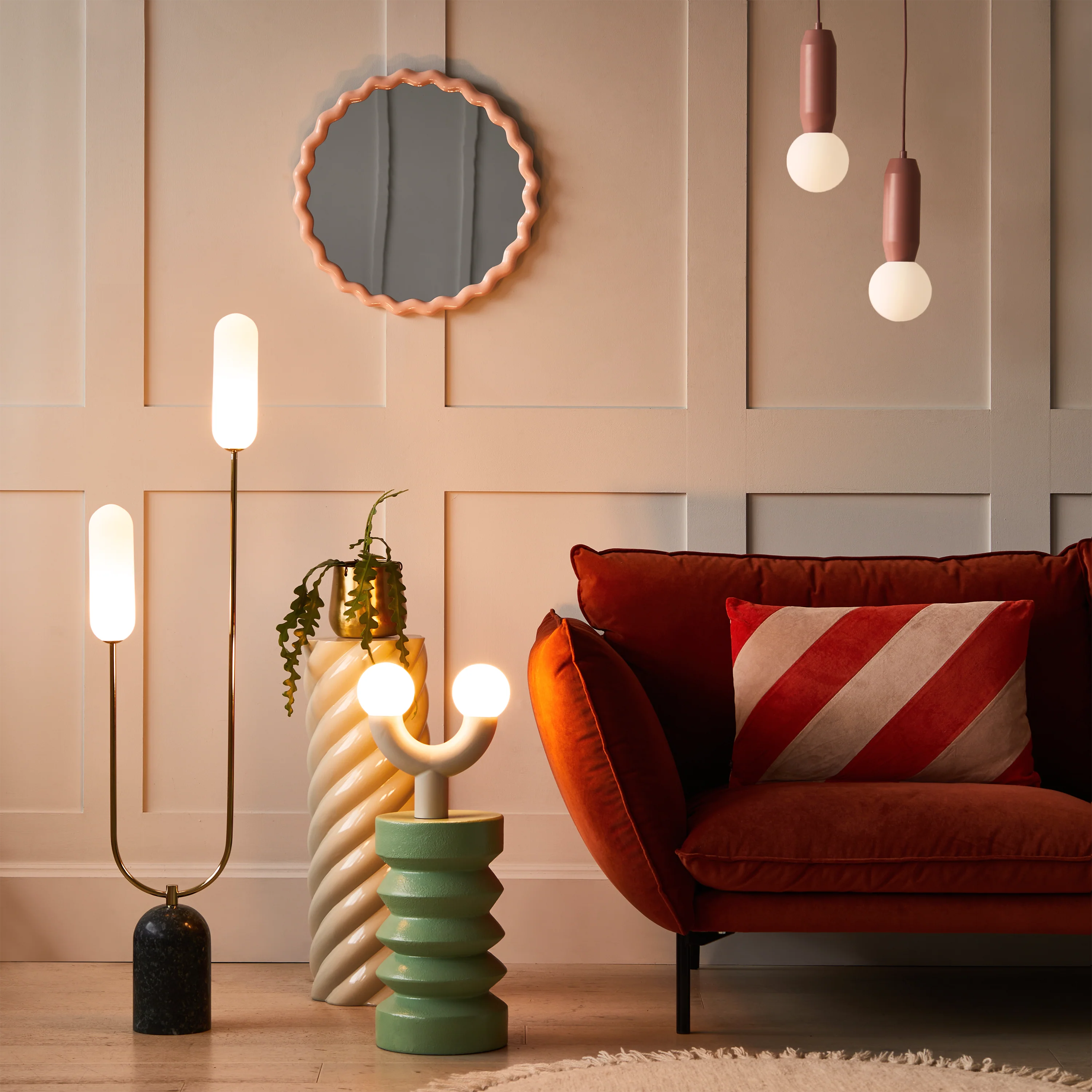 Olive Green Marble Curve Floor Lamp − Houseof houseof.com