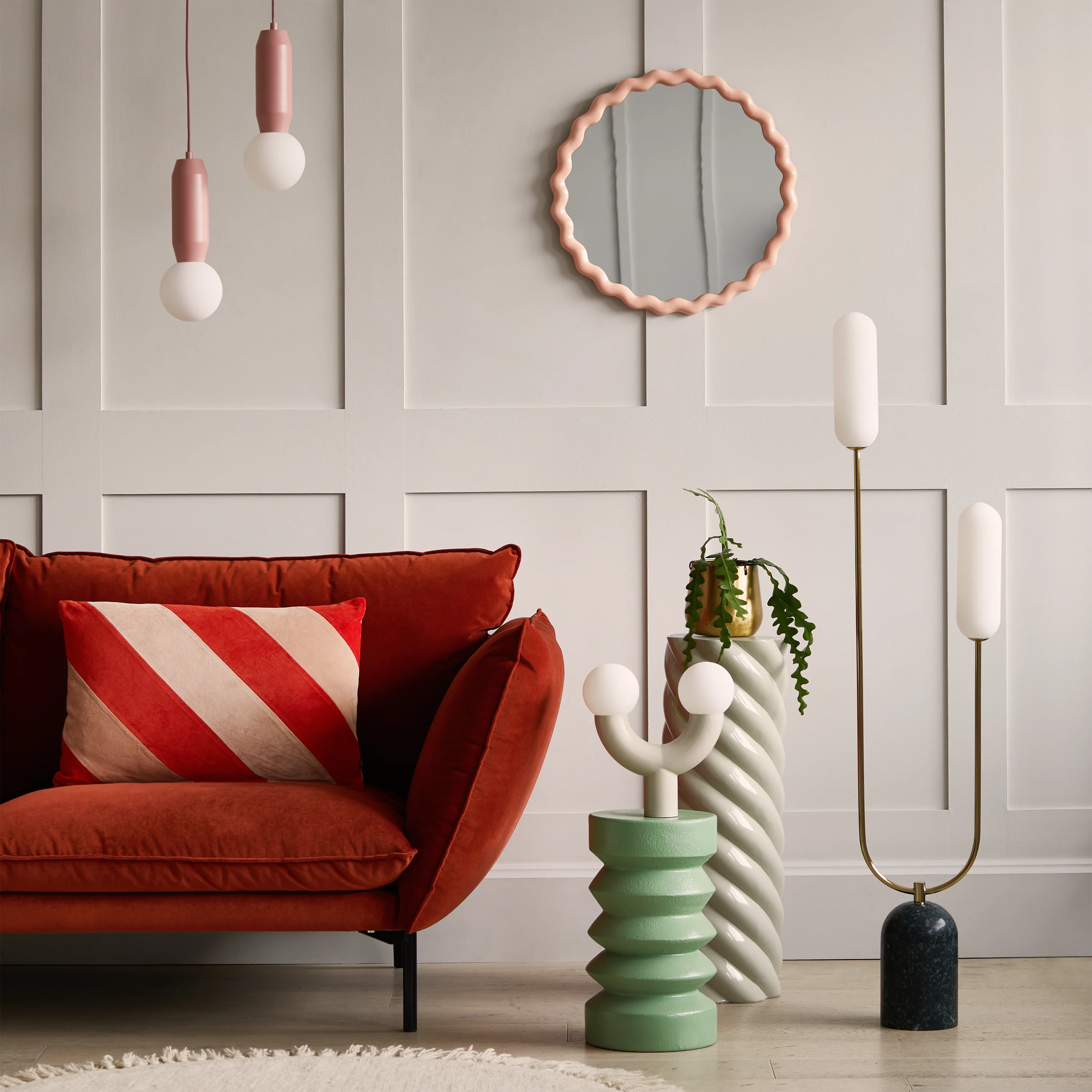 Olive Green Marble Curve Floor Lamp − Houseof houseof.com