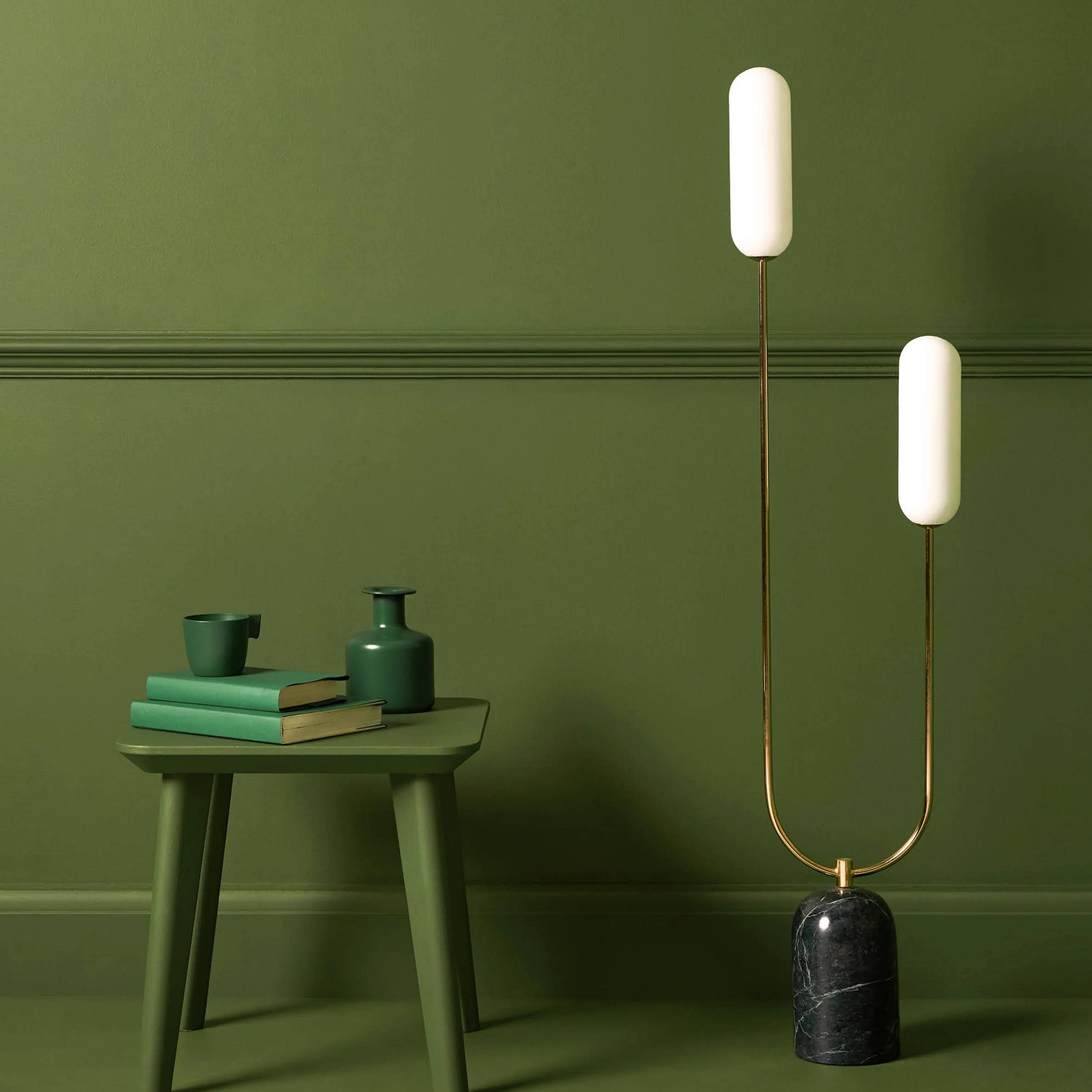 Olive Green Marble Curve Floor Lamp − Houseof houseof.com