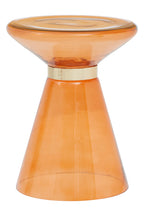 Orange glass table with a gold accent on a white background