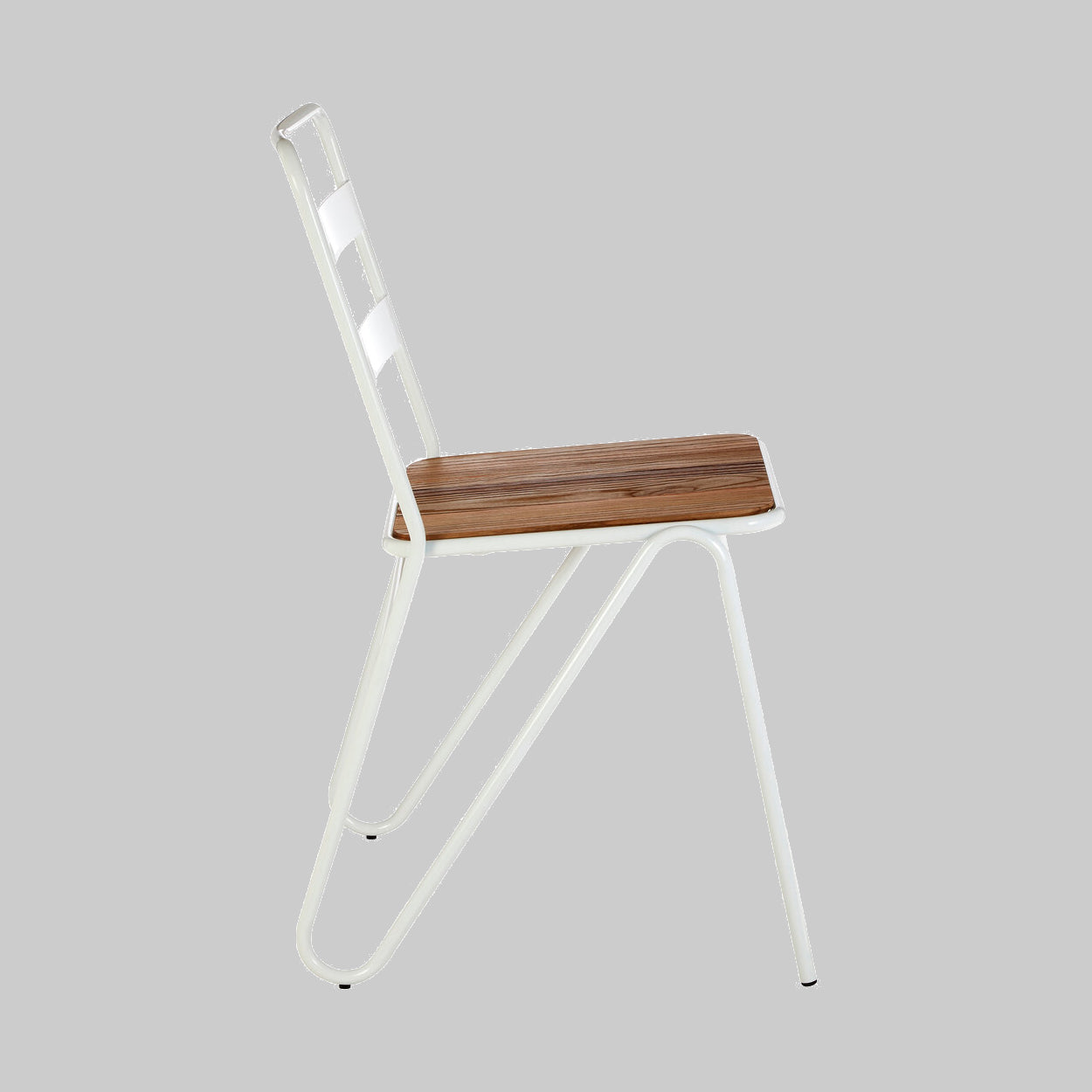 Modern chair with a wooden seat on a gray background