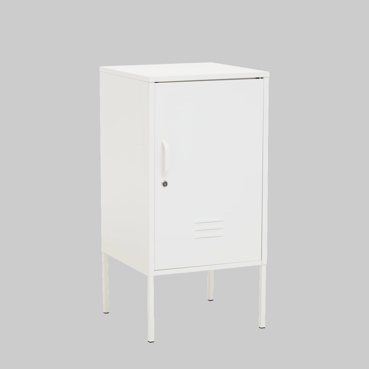 White metal locker on a gray background
