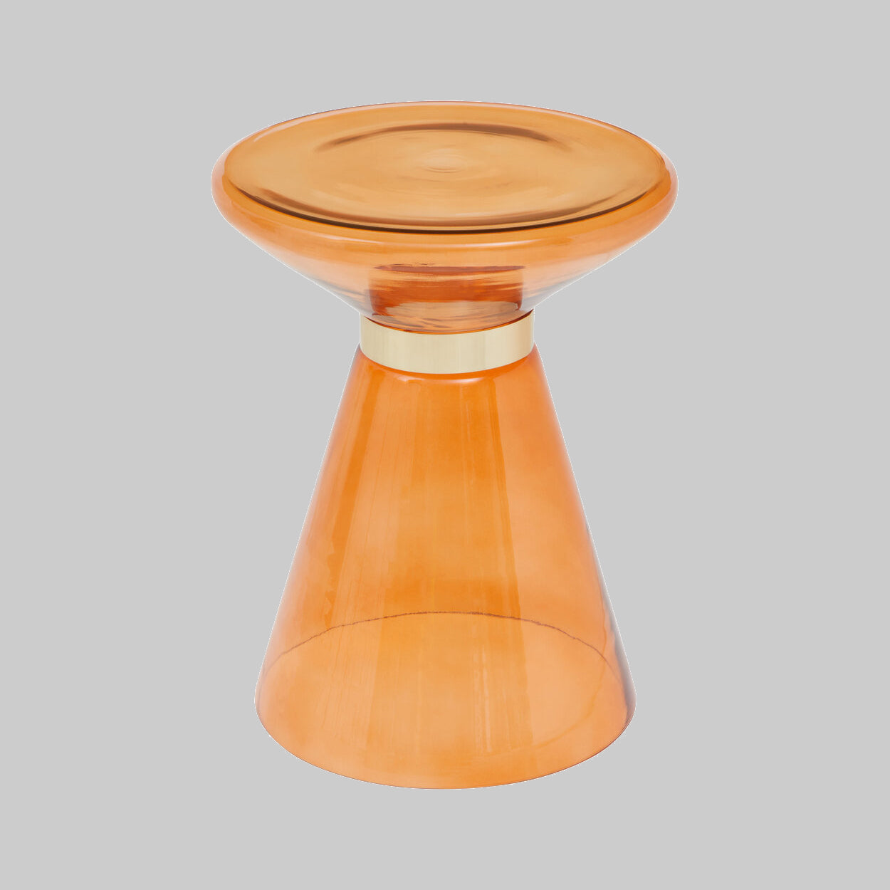 Orange side table with a gold accent on a gray background