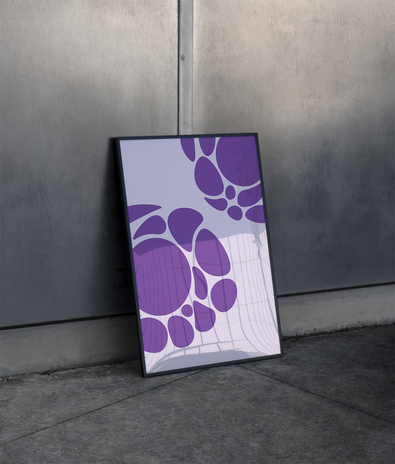 Purple Haze Poster in Black Frame leaning on wall