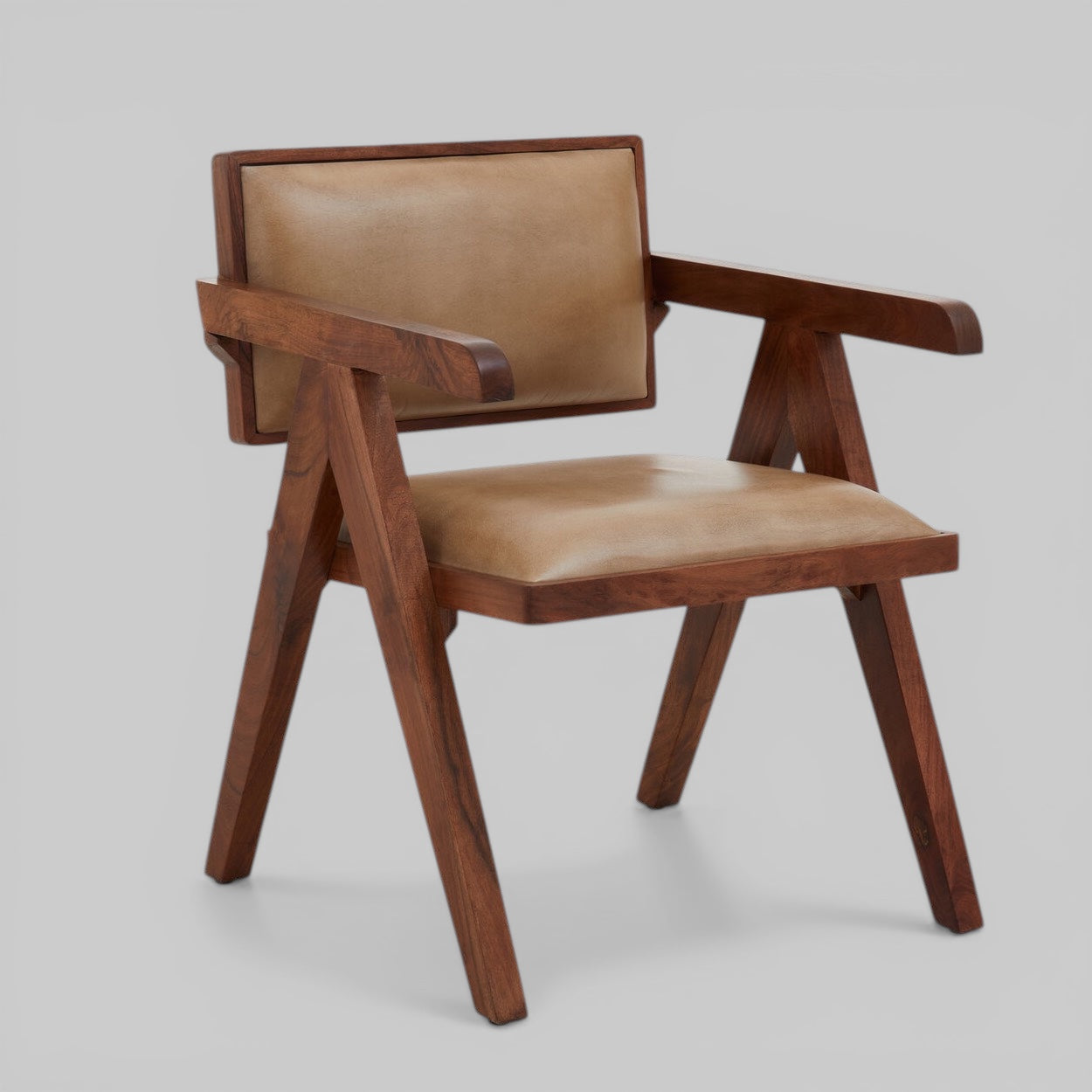 ROAN Natural Wooden Dining Chair with Brown Leather Upholstery KEFINO