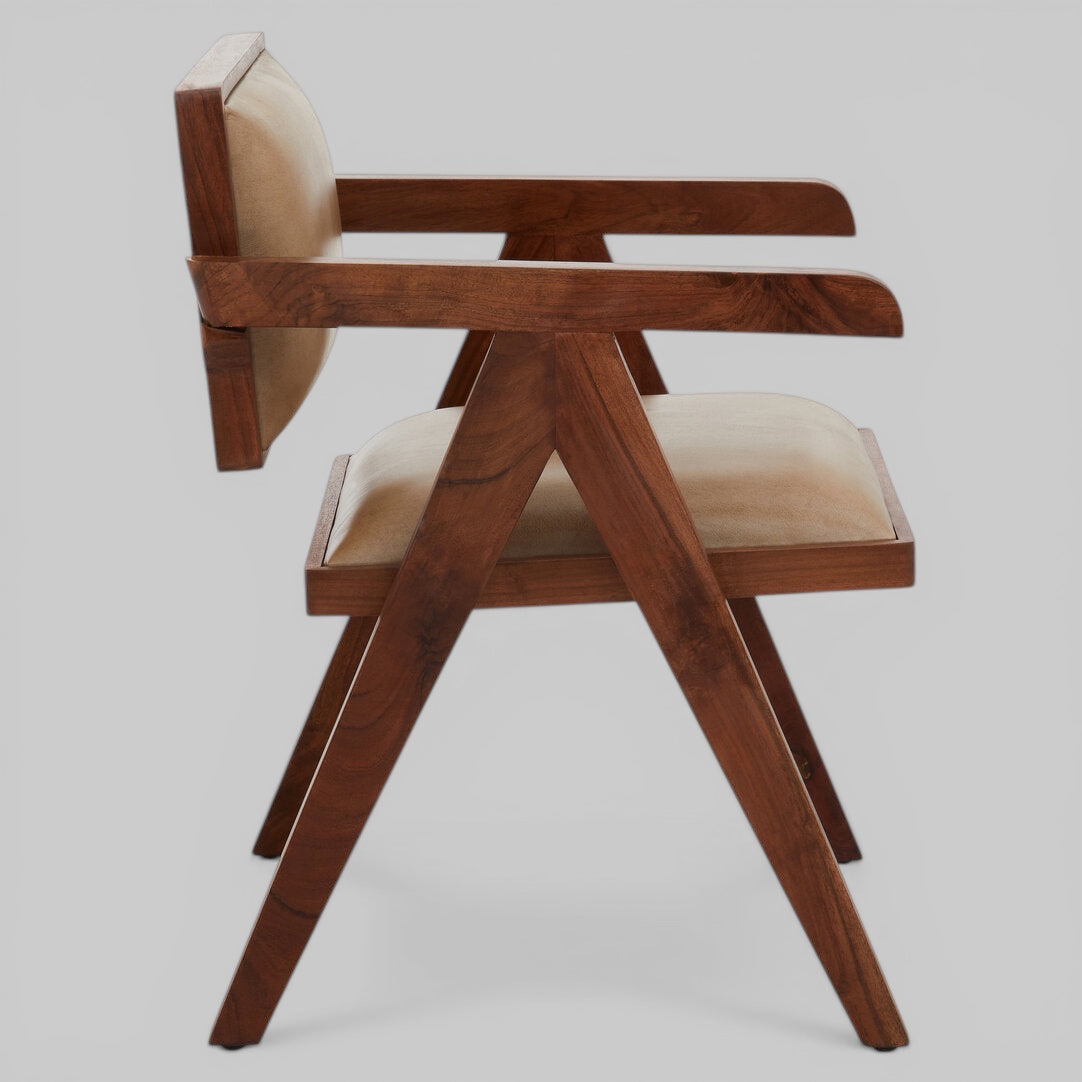 ROAN Natural Wooden Dining Chair with Brown Leather Upholstery KEFINO