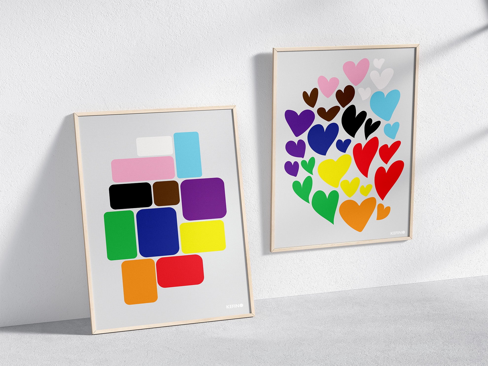 Rainbow Square Poster and Hearty Poster in Wooden Frame