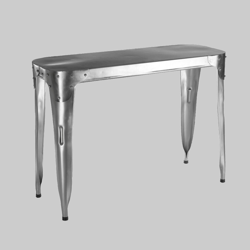 Silver Aero Console Table on grey background