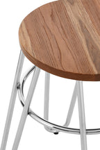 Wooden stool with metal legs on a white background