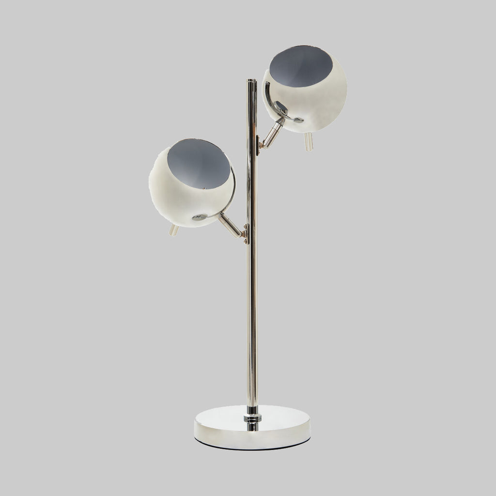 Modern table lamp with two adjustable lampshades on a gray background