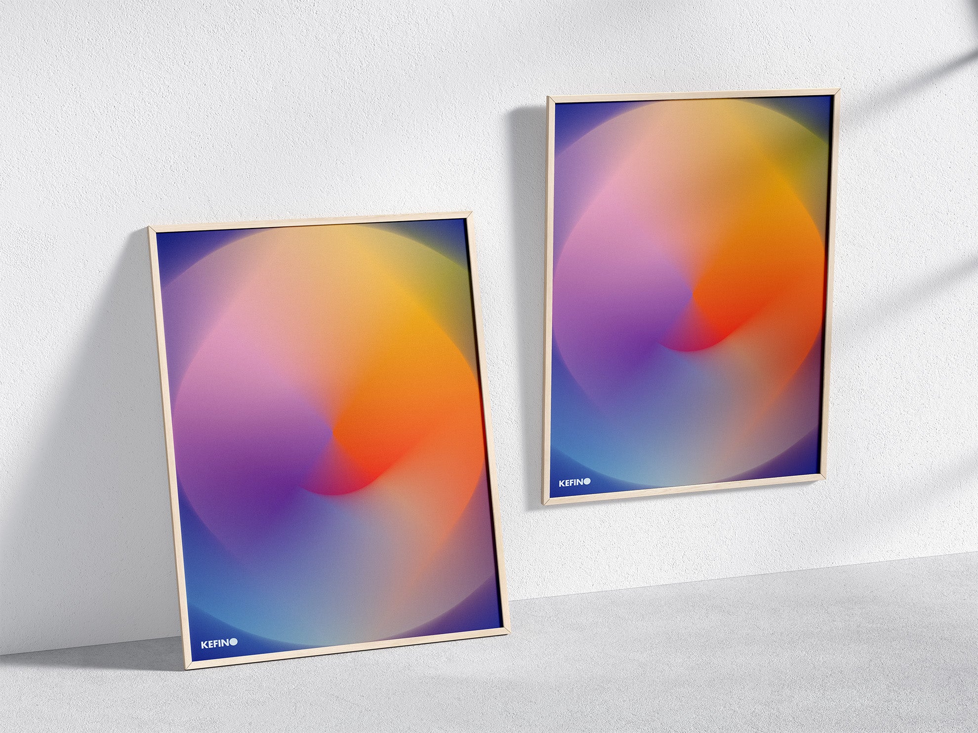 Two Colour Gradient Blur Poster in wooden frames