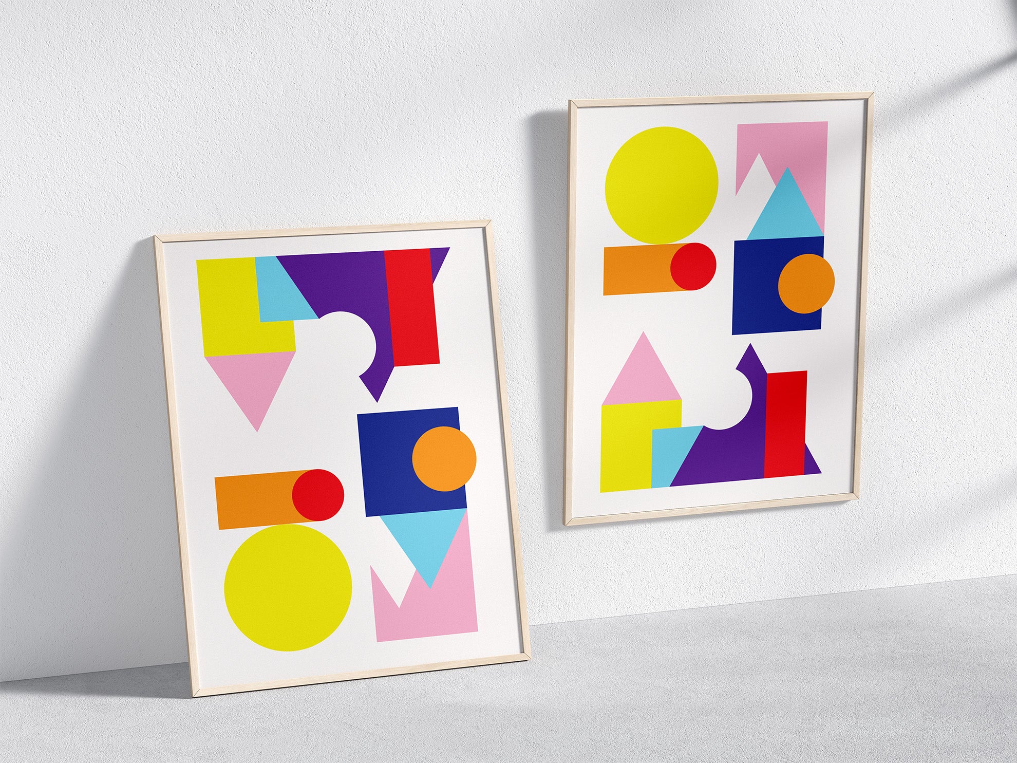 Two Geometric Posters in Wooden Frame