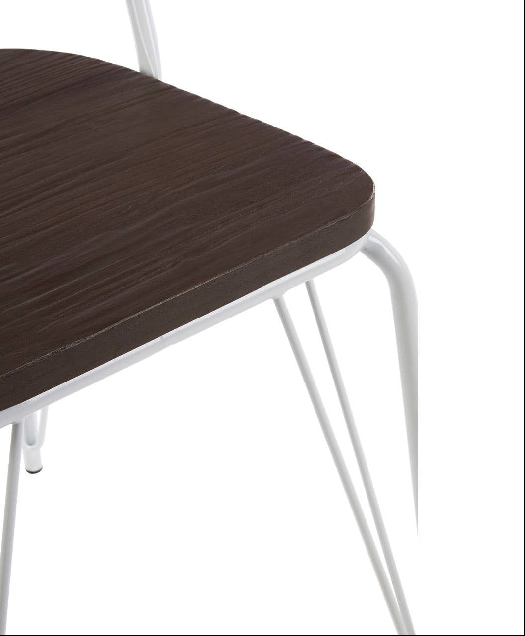 White Metal and Elm Wood Dining Chair