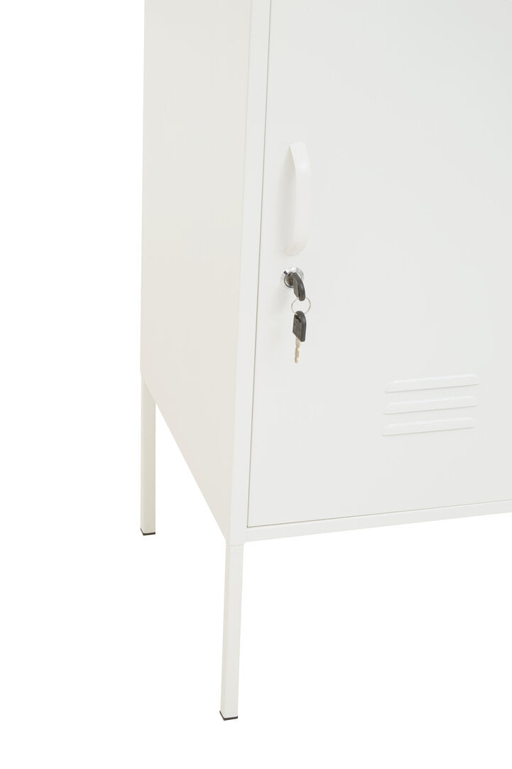 White cabinet with a door handle on a white background