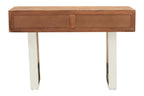 Back of Acacia Wood Drawer Console on white background