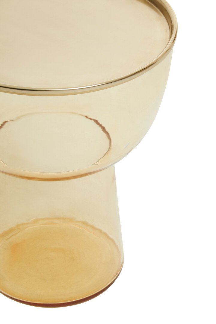 Amber glass side table on white background