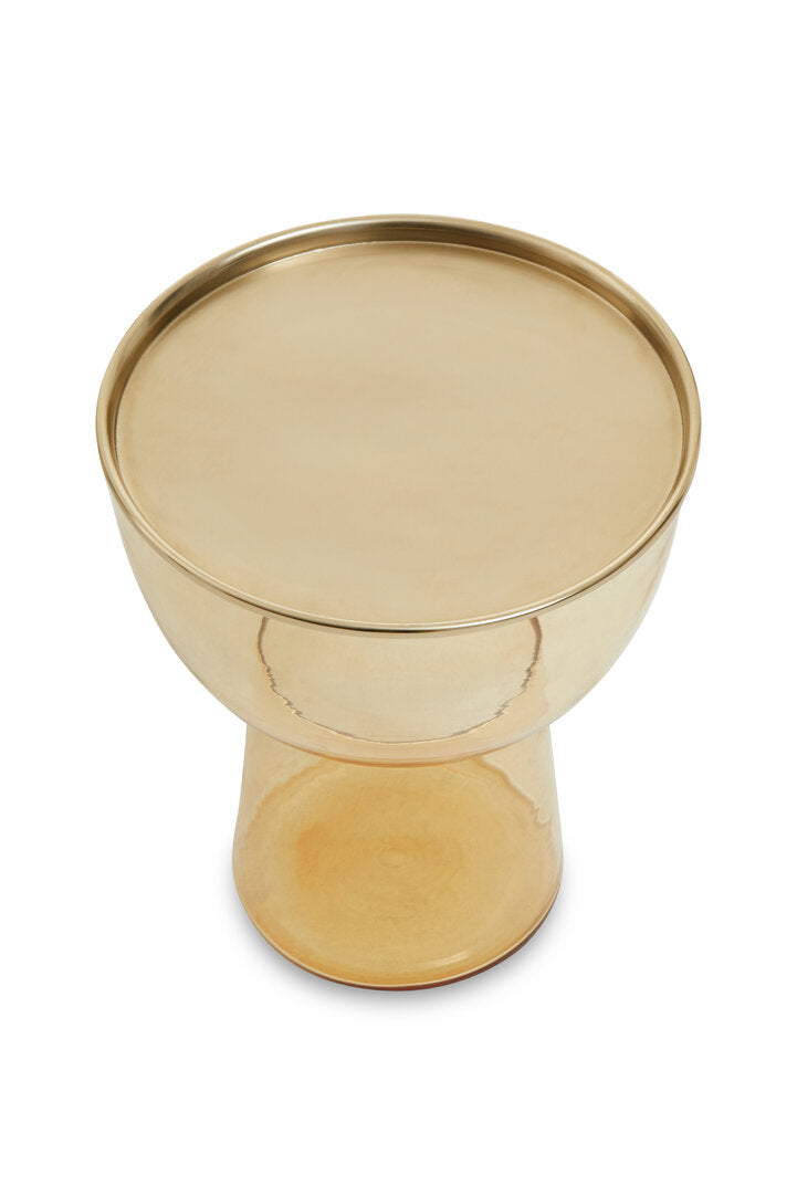 Amber glass side table on white background