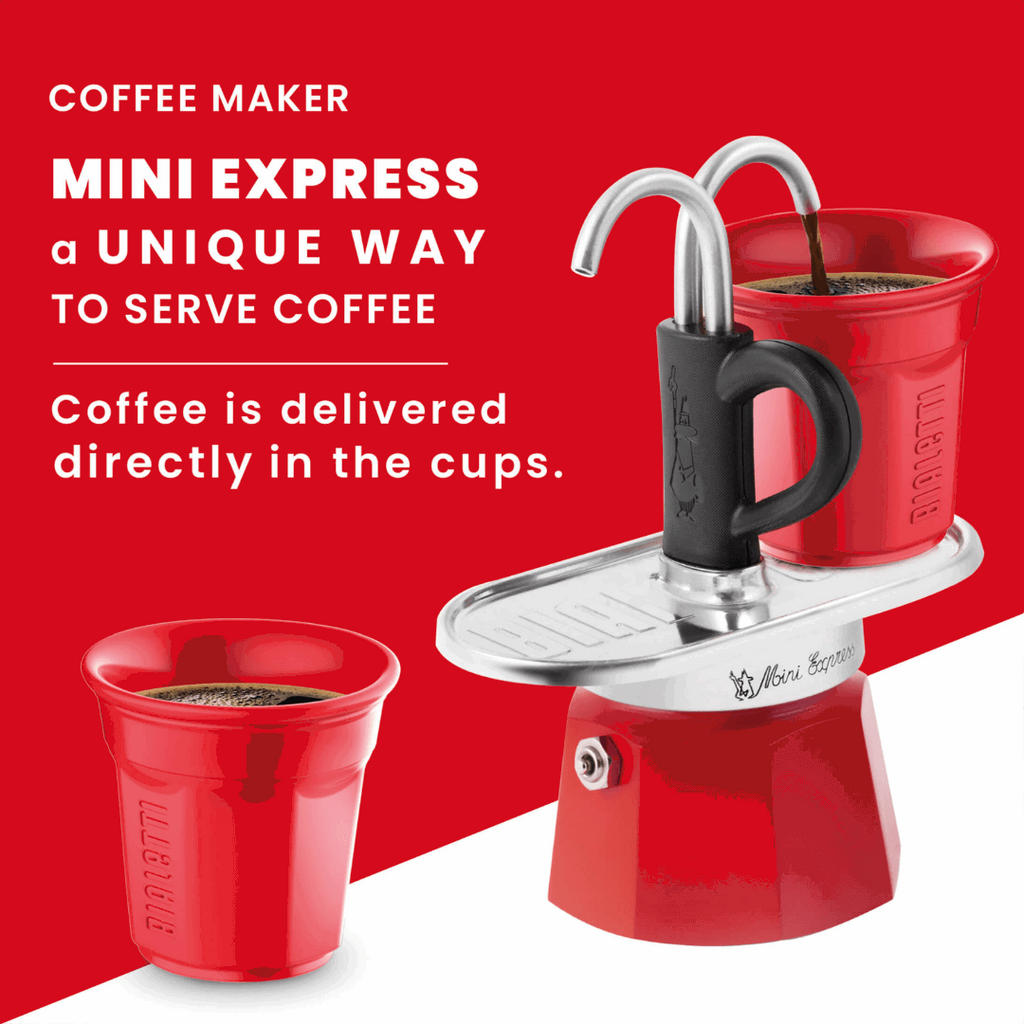 Bialetti Mini Express Double Serve (2 Cups & 2 Cup Coffee Maker) Brew Italia
