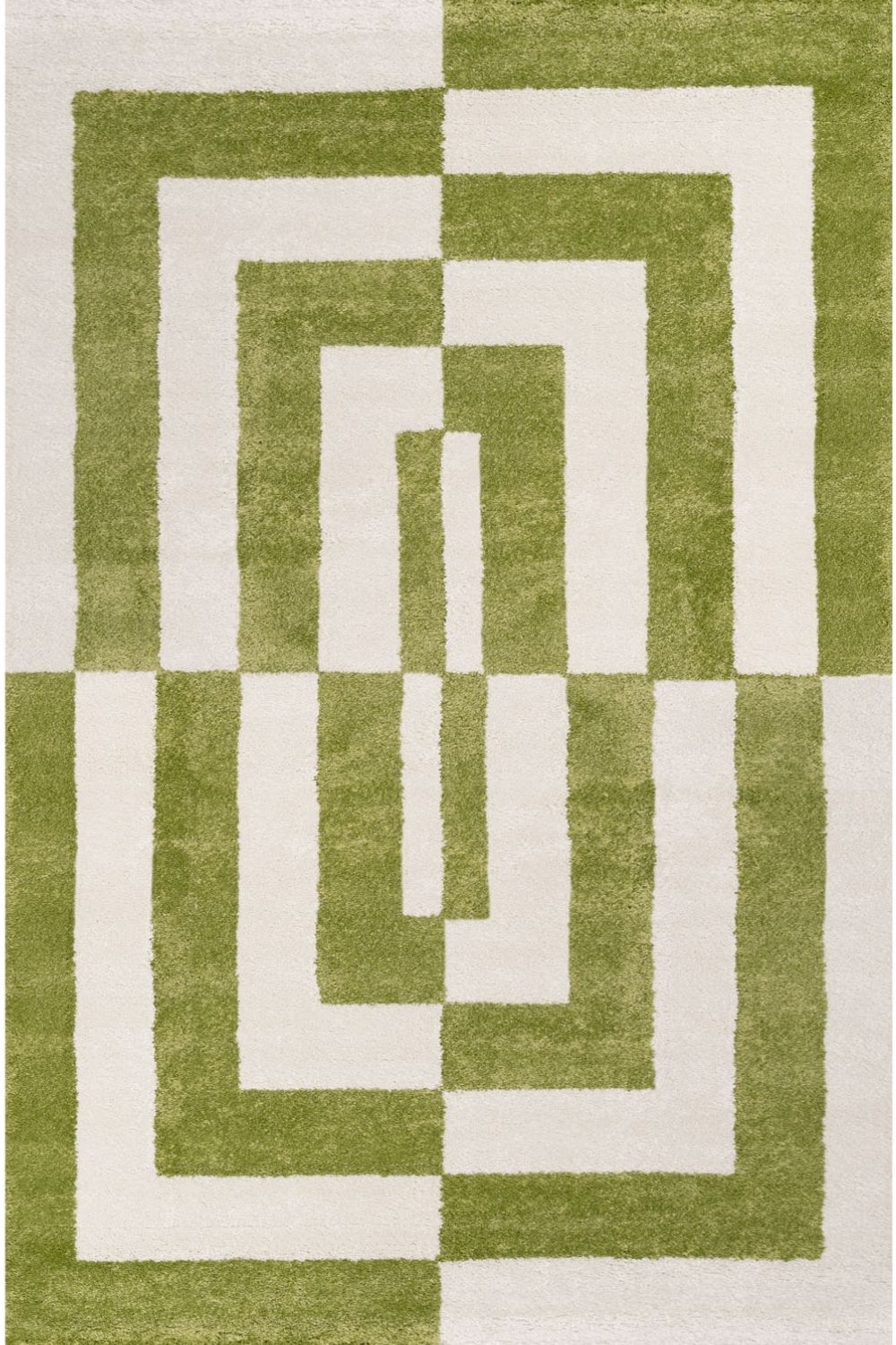 Green and white geometric patterned rug