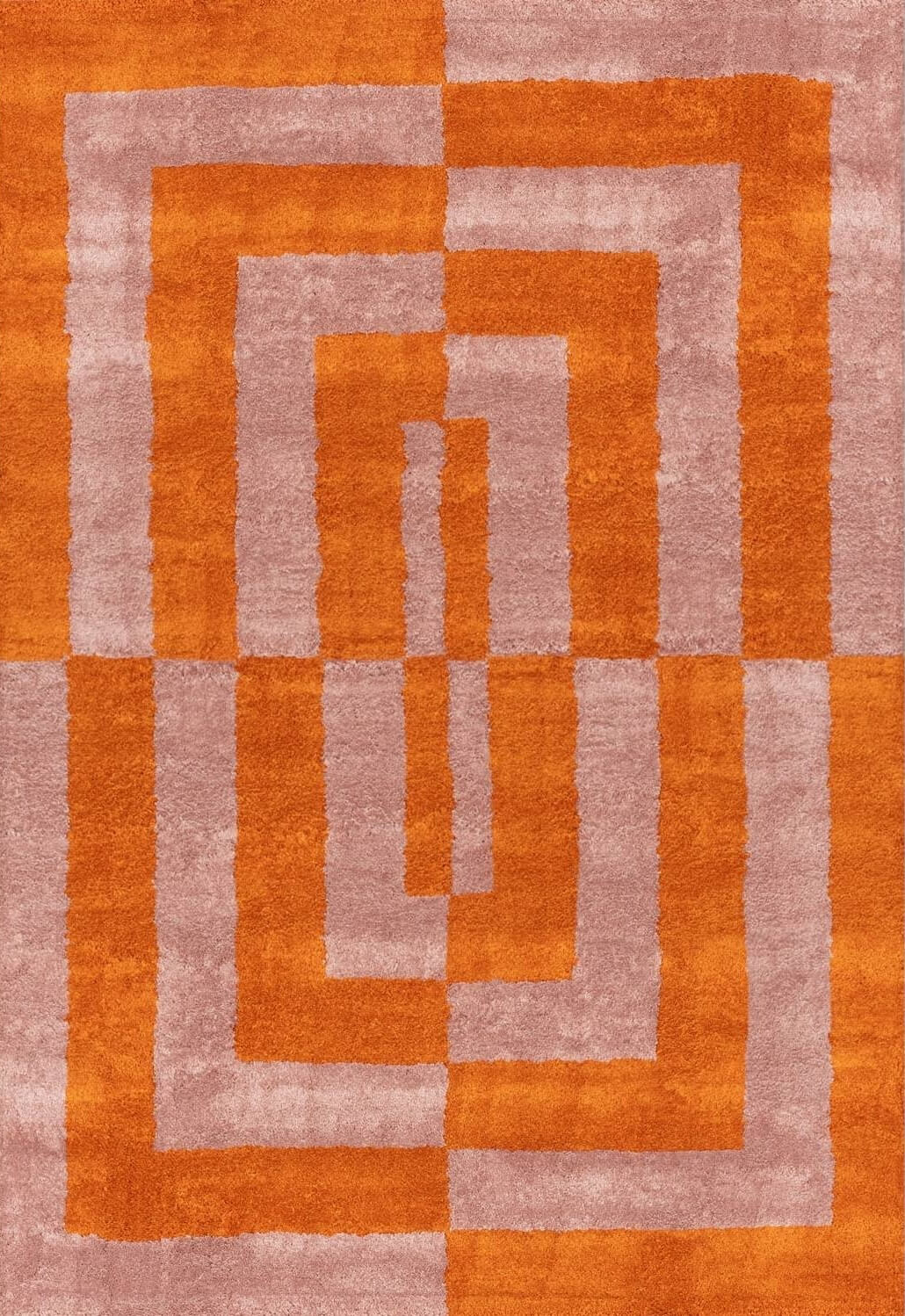 Geometric patterned rug with orange and pink colors