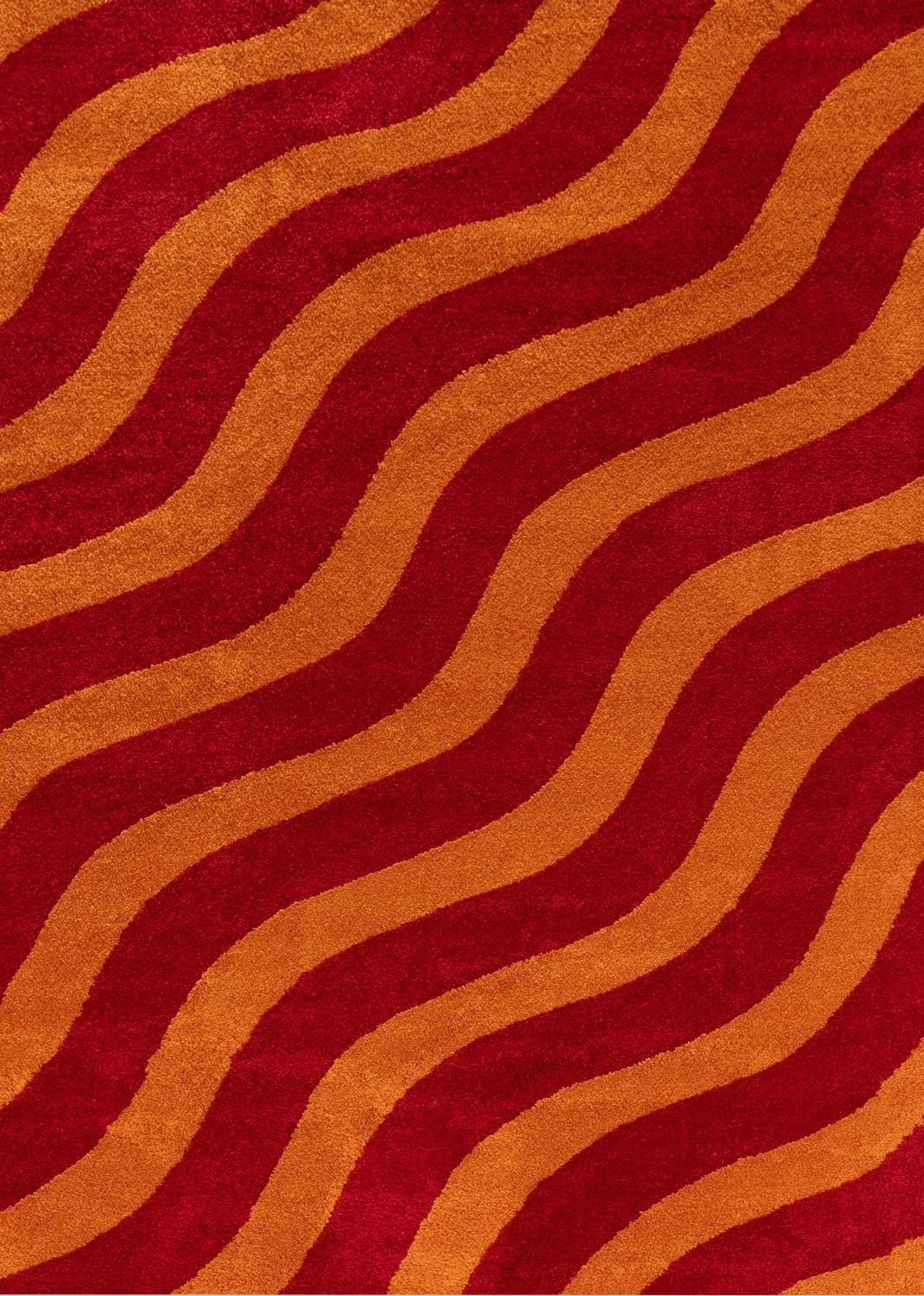 Red and orange wavy patterned rug