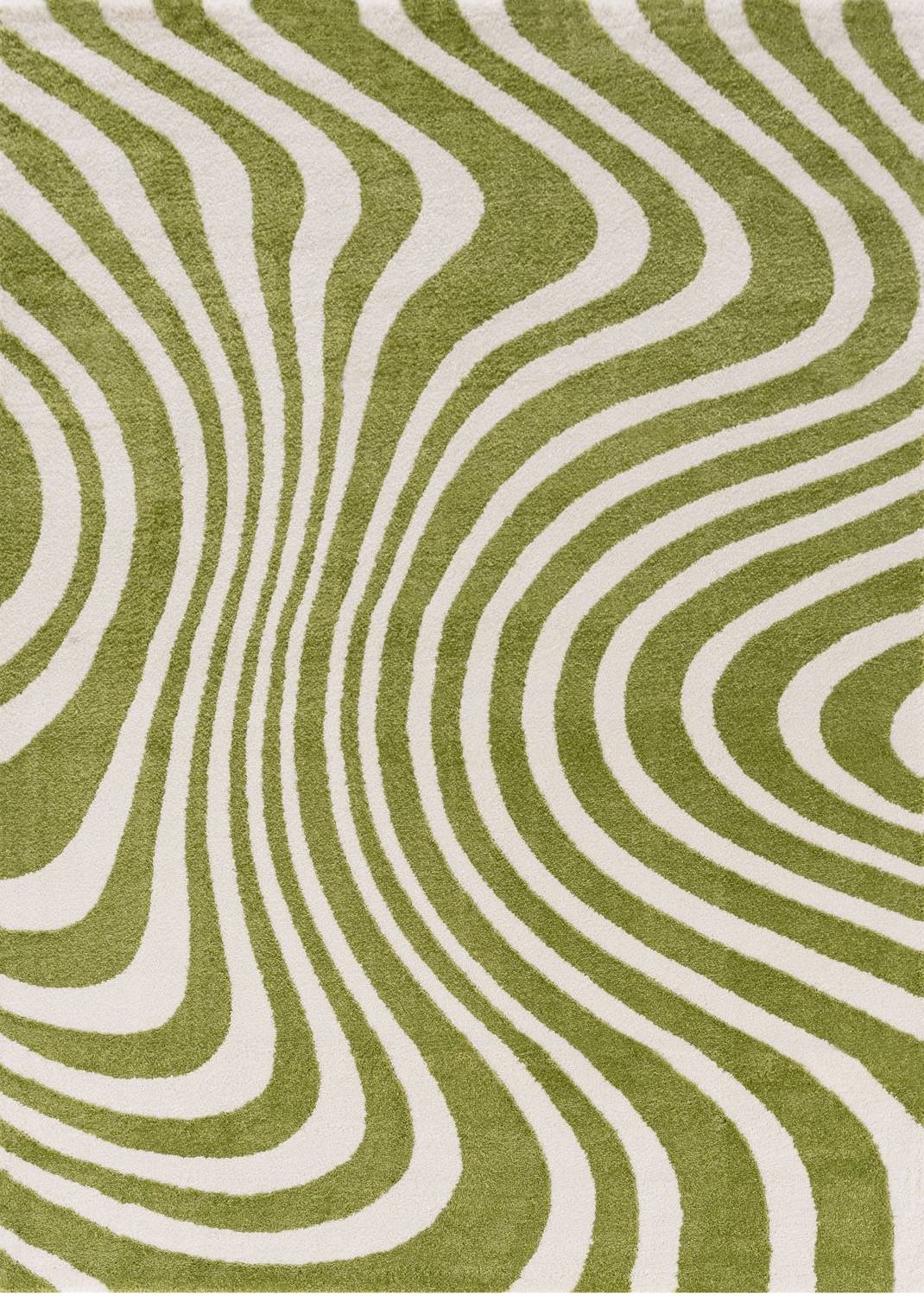 Rug with green and white wavy pattern