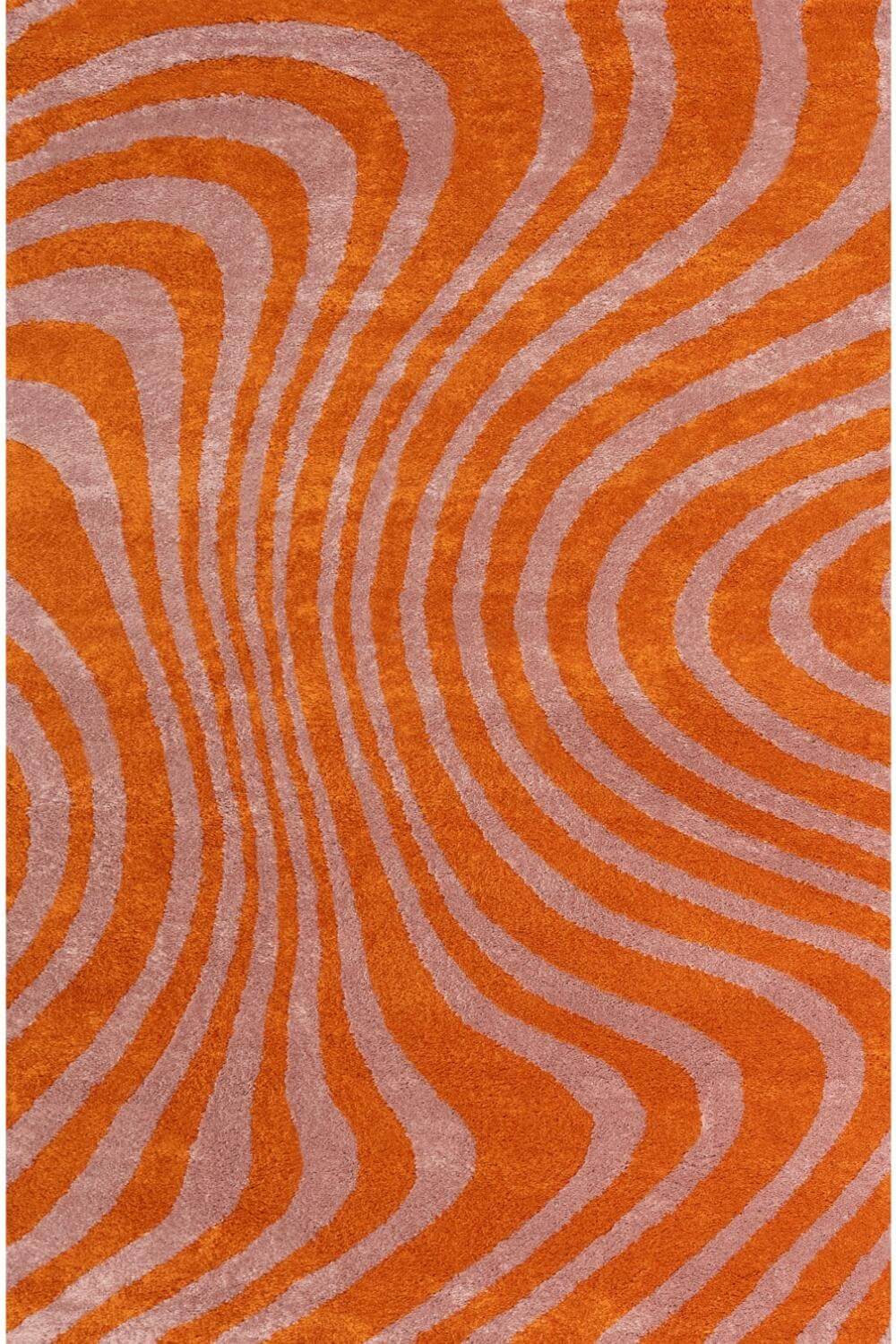 Rug with orange and pink wavy pattern