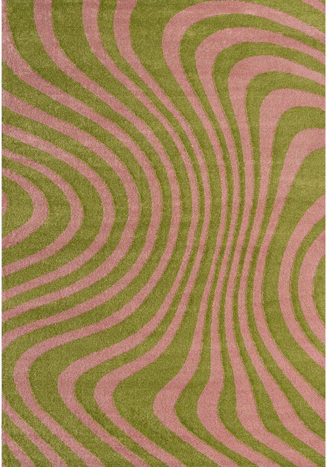 Rug with pink and green wavy pattern