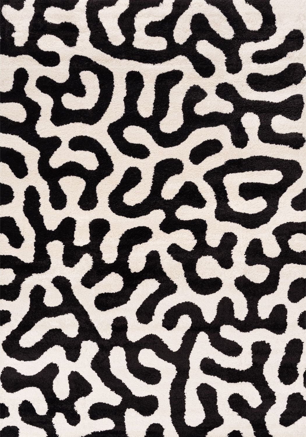 Black and white abstract patterned rug