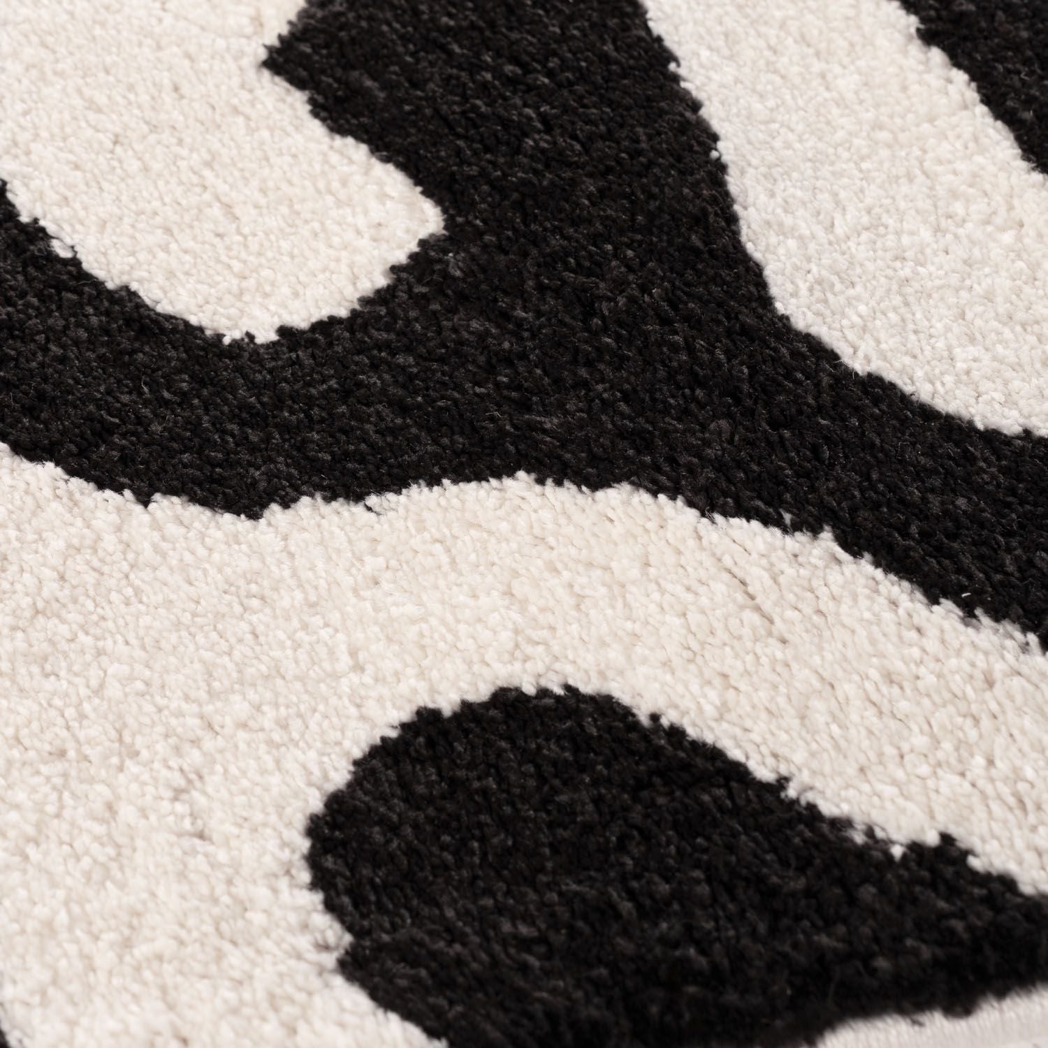 Close-up of a black and white patterned rug