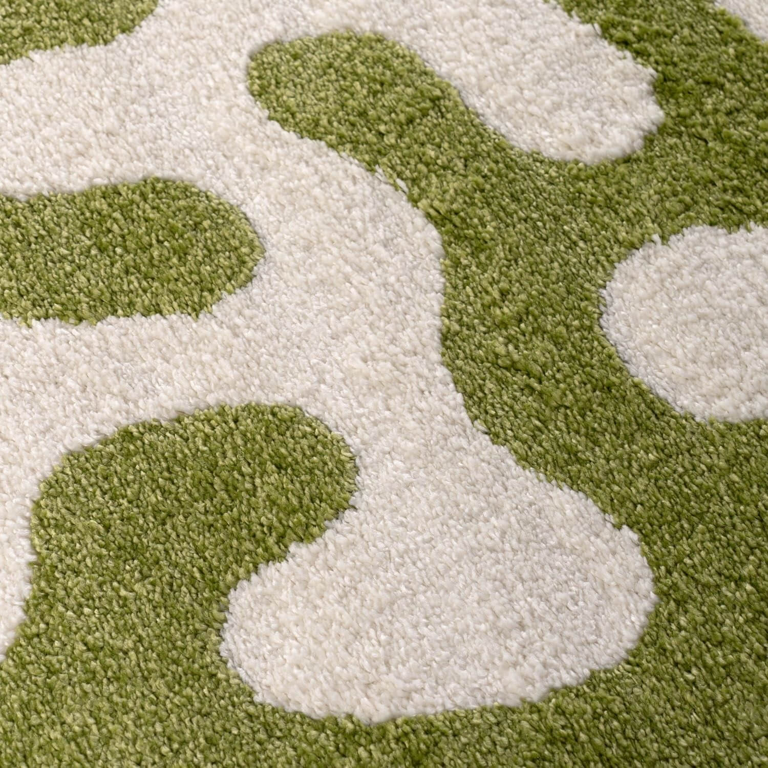 Close-up of a green and white patterned rug