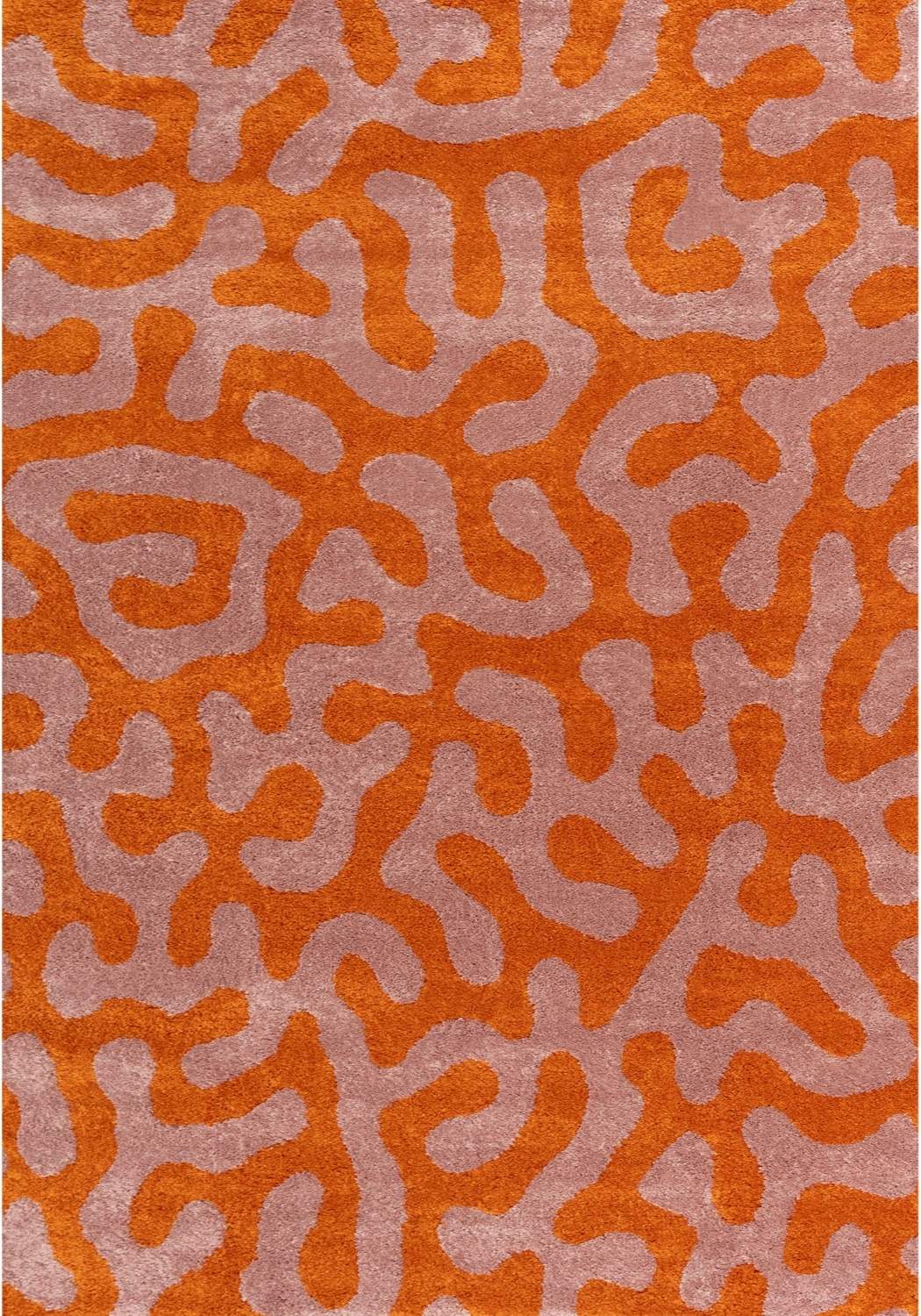 Patterned rug with orange and pink design
