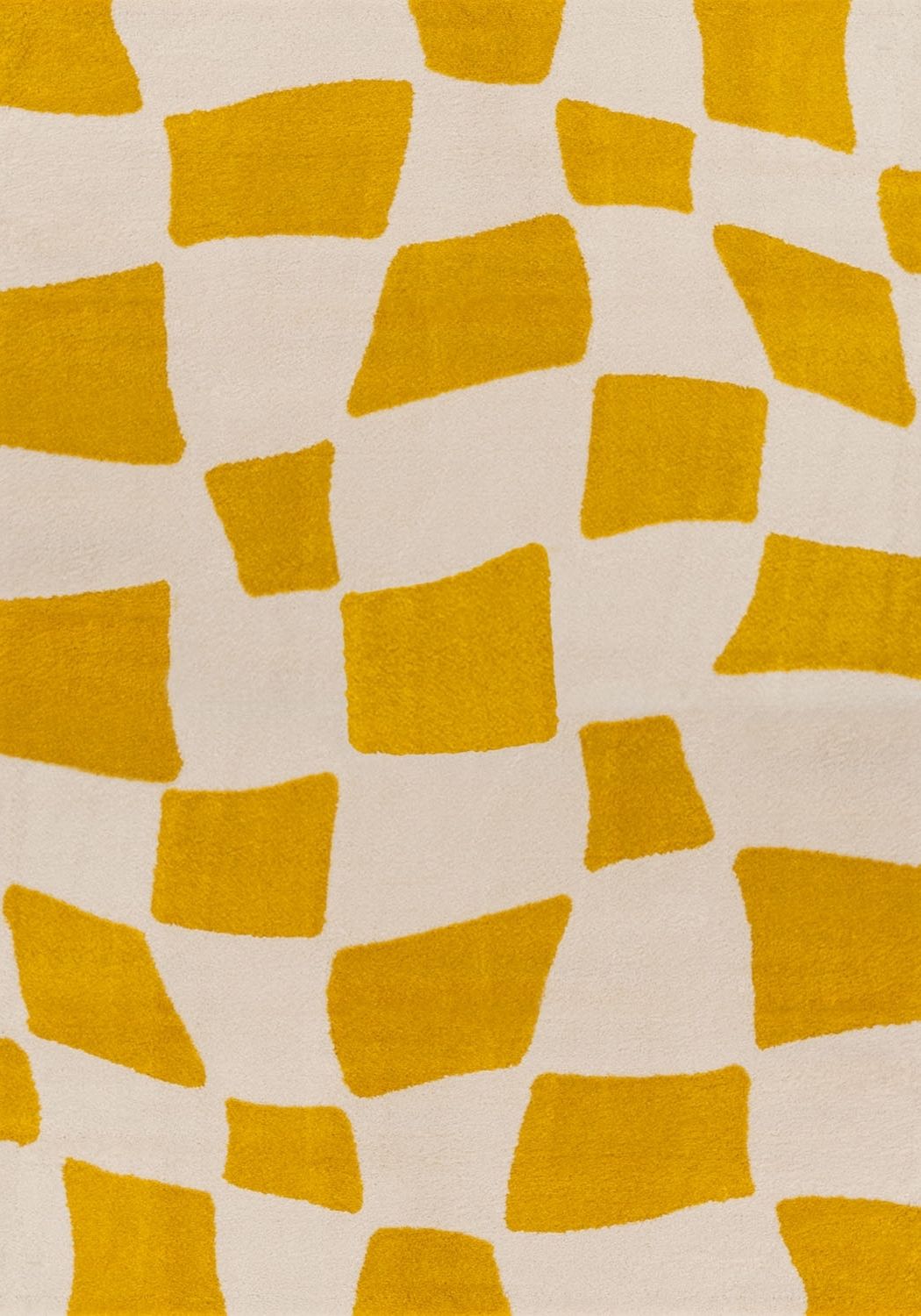Patterned rug with yellow and white geometric shapes 