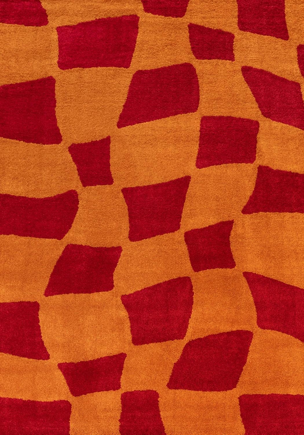 Joli Checkered Red & Orange Rug | Rectangular | 80x150cm − 200x290cm 240X340 cm The Rugs