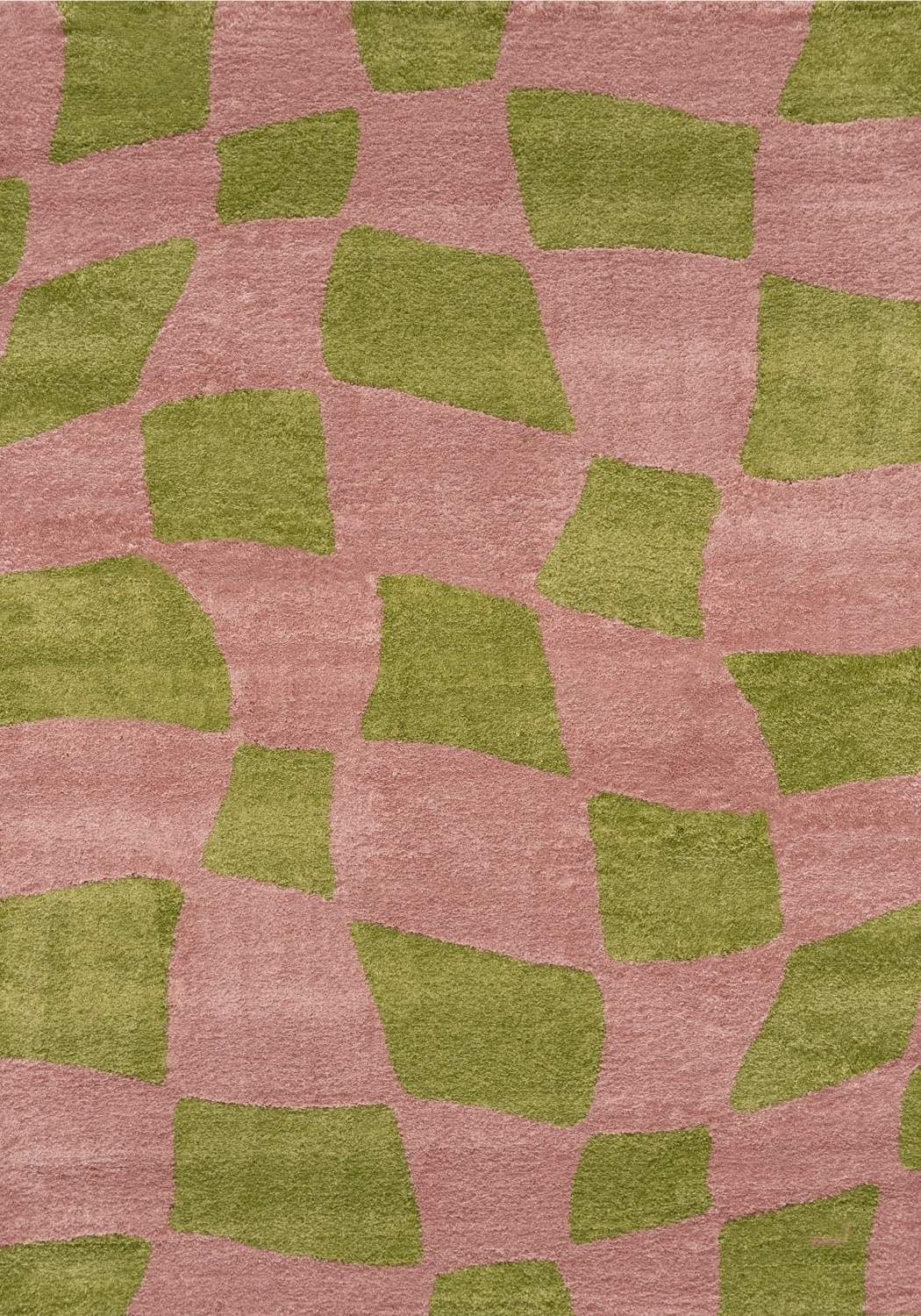 Patterned rug with green and pink geometric design