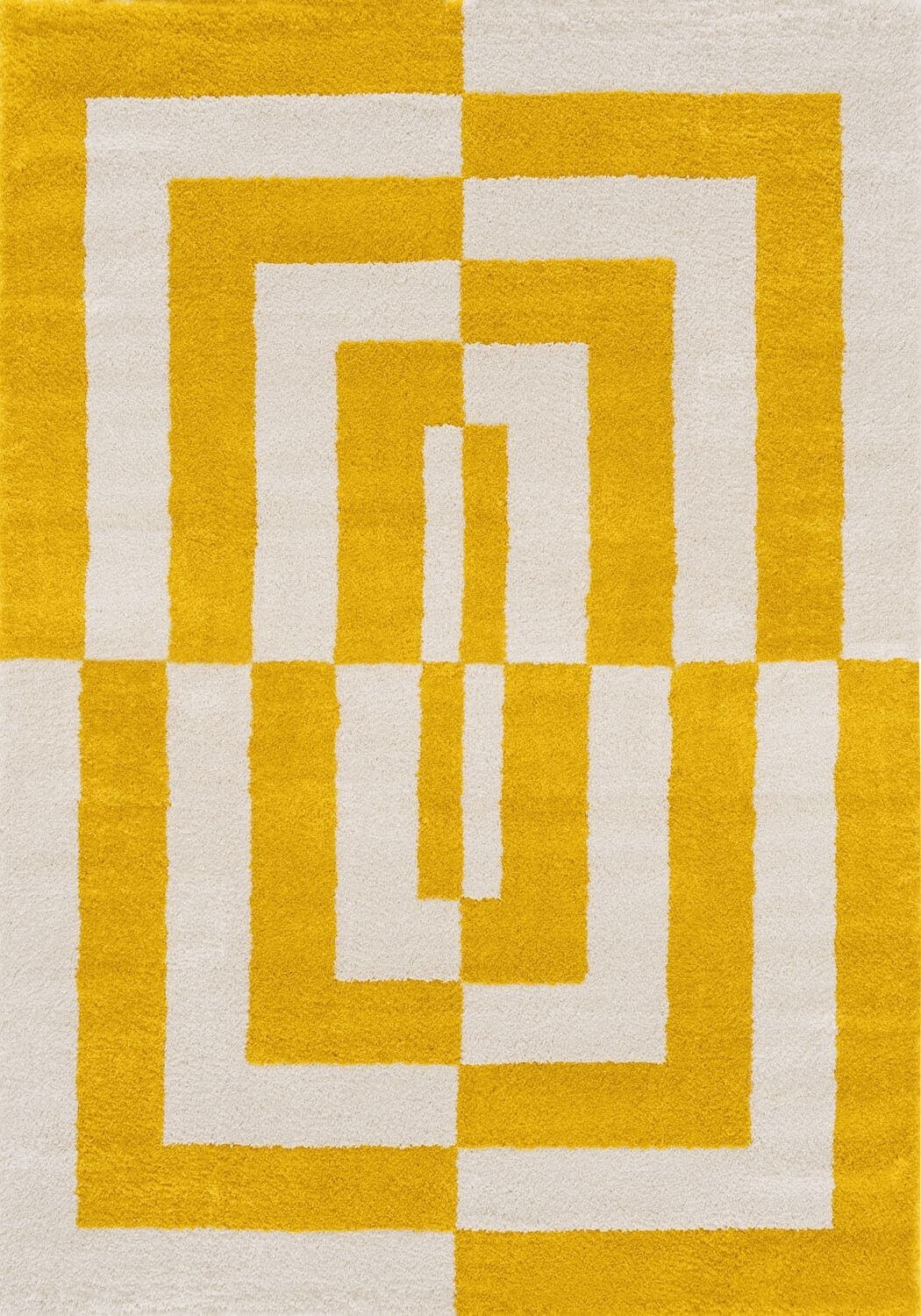 Yellow and white geometric patterned rug